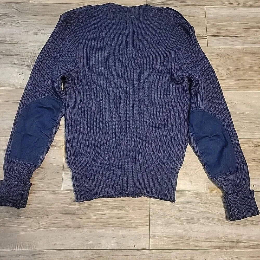 Vintage Citadel Sweater Adult 35 Blue  Wool V-Neck Long‎ Sleeve Elbow Pads